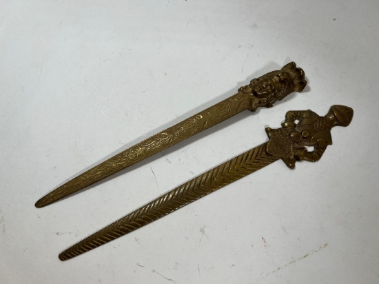 ANTIQUE BRASS/ ETCHED LETTER OPENNERS