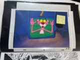 ORIGINAL ANIMATION CELL - PENCIL ART PINK PANTHER (ON MONITOR)