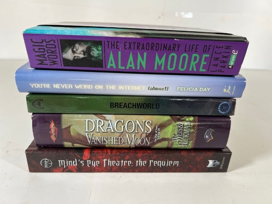 BOOKS ASSORTED - ALAN MOORE, DRAGONS OF A VANISHED MOON, MIND'S EYE THEATRE
