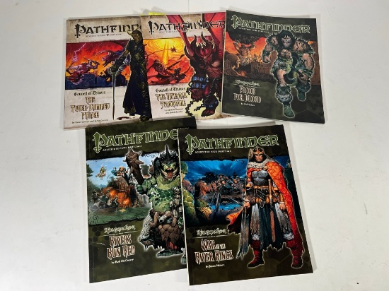 PATHFINDER GAME BOOKS ASSORTED - (3) KINGMAKER (2) COUNCIL OF THIEVES