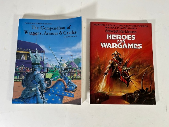 GAME BOOKS - (1) THE COMPENDIUM OF WEAPONS, ARMOUR & CASTLES (1) HEROES FOR