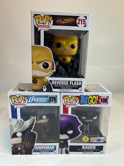 FUNKO POP DC ASSORTED - RAVEN (TOYS R US), HAWKMAN, REVERSE FLASH