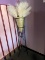 DÉCOR - GOLD TONE PLANTER ON METAL STAND - WITH ARTIFICIAL WHITE PLANT