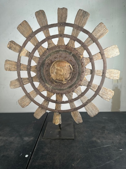 ANTIQUE INDIAN SILK SPINNING WHEEL - ON STAND