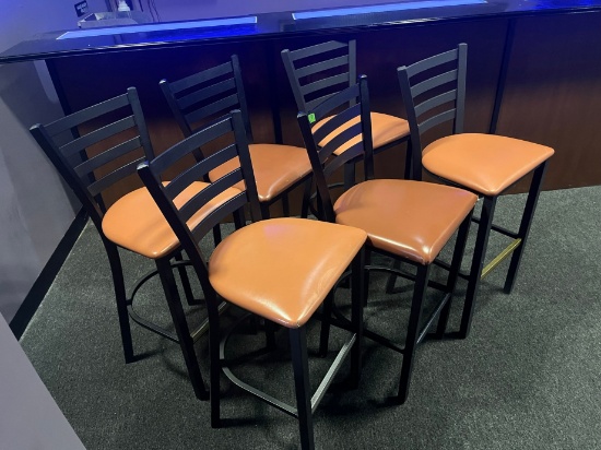 BAR STOOLS - METAL WITH BROWN CUSHIONS