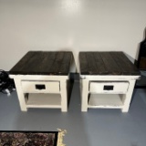 END TABLES - WHITE WITH WOOD TOP - WITH DRAWER