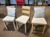 WOOD STOOLS - LIGHT GRAY CUSHIONS (WITH TWO PILLOWS)