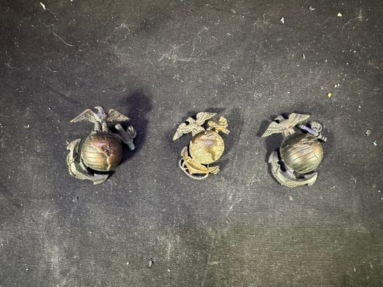 (2) US MARINE CORP EMPLEMS (1) PIN (STERLING) - (FROM CLIENTS FATHER, WWII