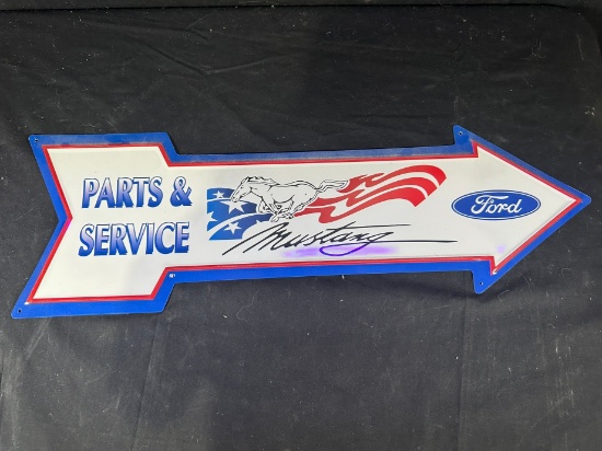 VINTAGE METAL FORD MUSTANG SIGN - "PARTS & SERVICE"