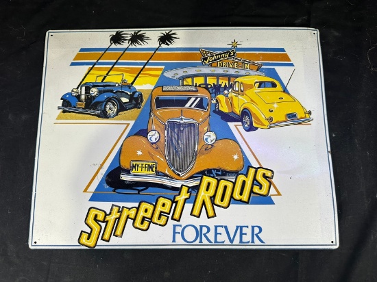 STREET RODS FOREVER METAL SIGN (JOHNNY'S DRIVE IN)