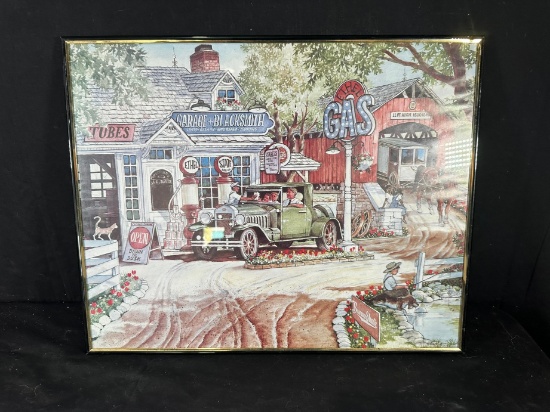 OLD TIME GAS STATION PRINT - FRAMED