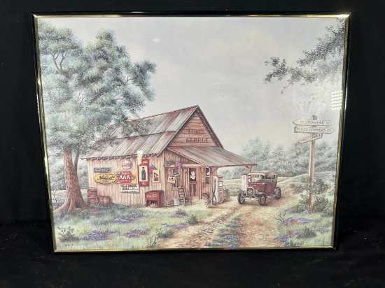 OLD TIME "MIKES GARAGE" PRINT - FRAMED
