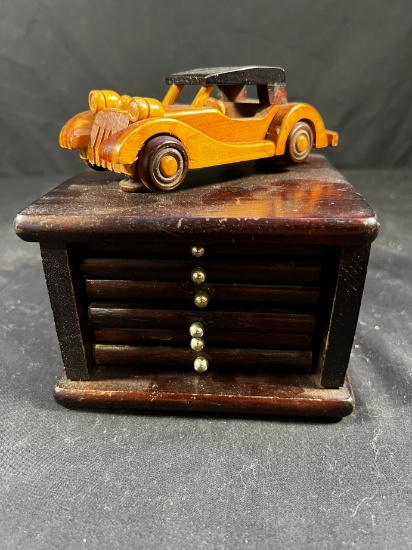 VINTAGE COASTER SET - WOOD CAR CASE