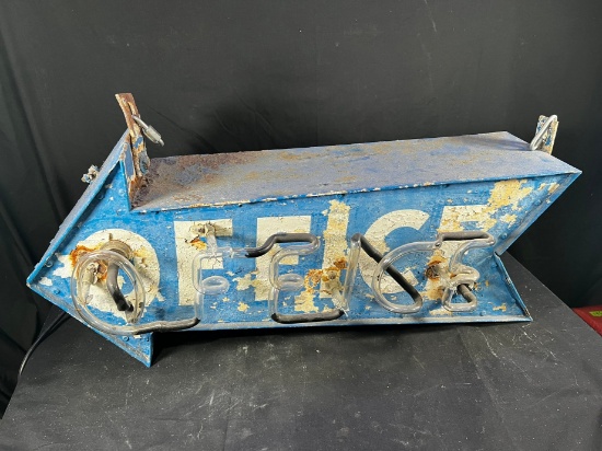ANTIQUE "OFFICE" NEON SIGN - DOUBLE SIDED - STEEL CASE (WITH MODERN PLUG, D