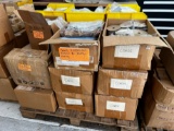 BOXES / BINS ASSORTED (ON PALLET) JEWELRY, BEADS, RIBBON, ROLLS OF CORDS, W