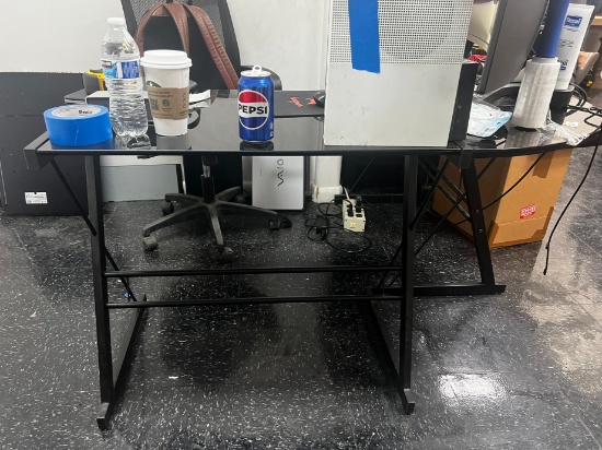 TINTED GLASS L-SHAPED COMPUTER DESK - APPROX 52"x 50"
