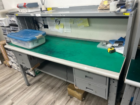 STEEL WORK BENCH - WITH 4 DRAWERS N OVERSHELF - 6' LONG