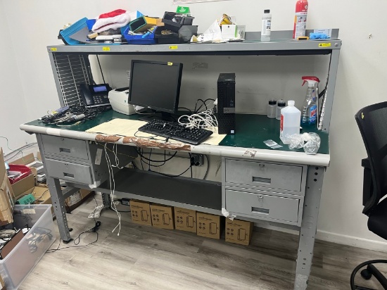 STEEL WORK BENCH - WITH 4 DRAWERS N OVERSHELF - 6' LONG