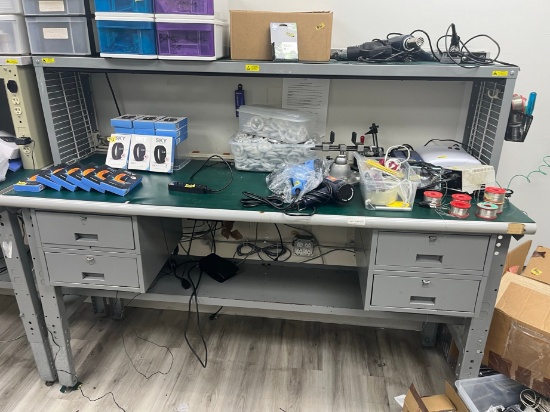 STEEL WORK BENCH - WITH 4 DRAWERS N OVERSHELF - 6' LONG