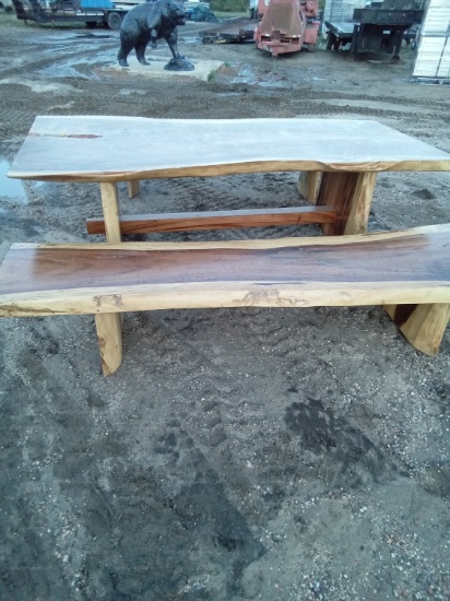 8ft Slab Live Edge Table With Benches