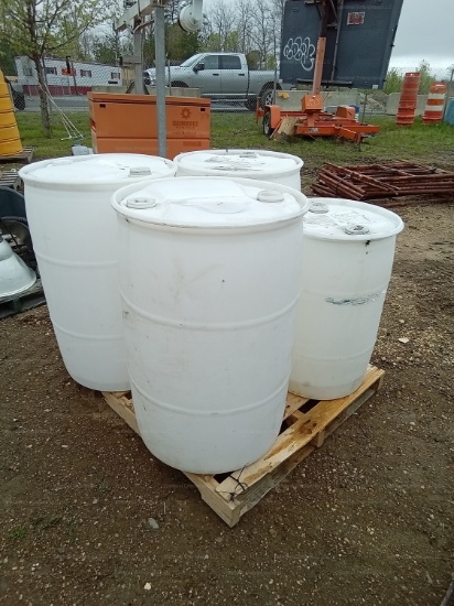 Pallet of Plastic Barrels