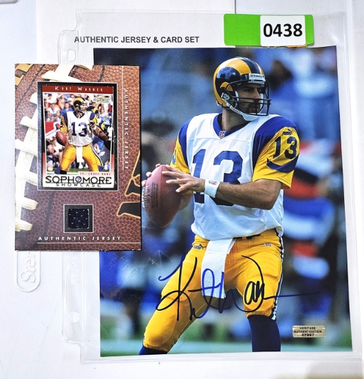 Kurt Warner 8 x 10 Autographed Photo Plus Authentic Jersey & Card Set