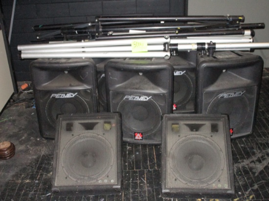 (5) Peavey Speakers w/ 4 Stands, 2 Floor Speakers