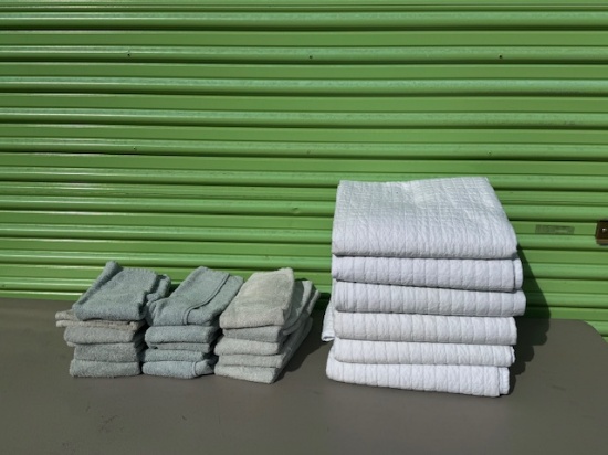 6 - Single Mattress Pads/15 Green Hand Towels from a Day Spa