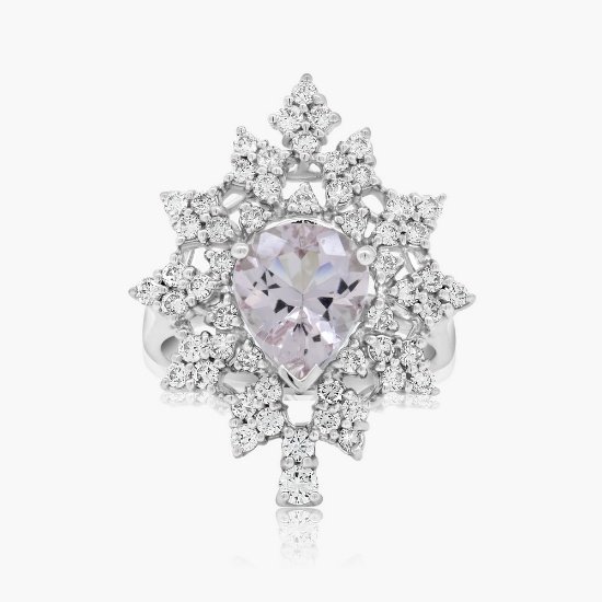 14K WHITE GOLD 1.99CT MORGANITE 0.88CT DIAMOND RING