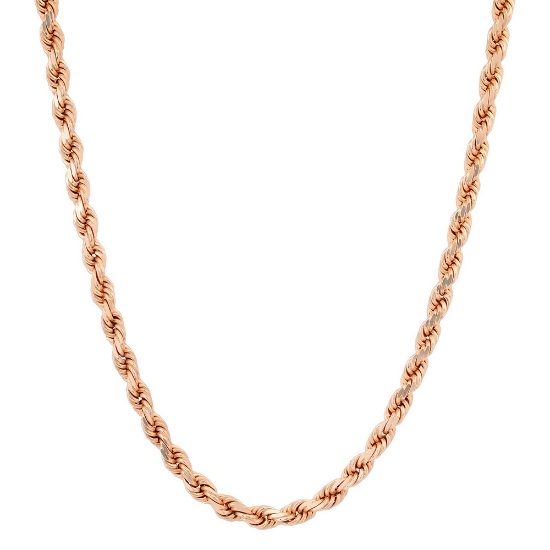 14K SOLID ROSE GOLD ROPE CHAIN NECKLACE