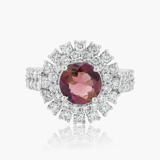 14K WHITE GOLD  1.63CT TOURMALINE 1.40CT DIAMOND RING