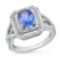 14K WHITE GOLD 3.00CT CEYLON SAPPHIRE 1.25CT DIAMOND RING
