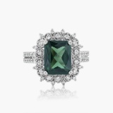 14K WHITE GOLD 3.35CT TOURMALINE 0.54CT DIAMOND RING