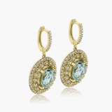 14K YELLOW GOLD 8.00CT AQUAMARINE 2.00CT DIAMOND EARRINGS