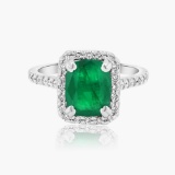 14K WHITE GOLD 3.00CT EMERALD 0.75CT DIAMOND RING