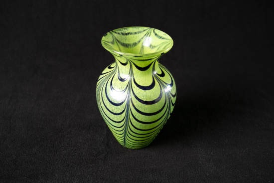 Light Green Vase with Dark Flourescent Stripe Design