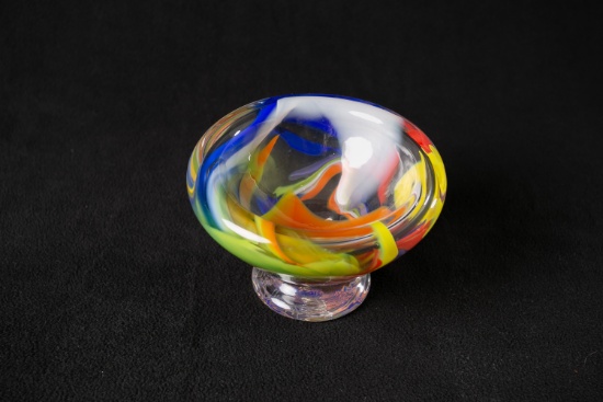 Multicolored Murano Style Bowl with Base