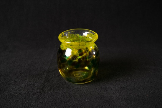 Murano Style Cloudy Gray and Yellow Glass Jar