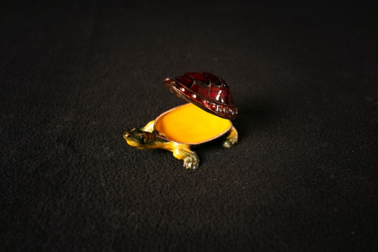 Glass Turtle Figurine with Hidden Compartment Under Shell