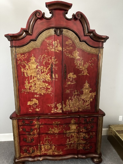 Hand Painted Hooker Style Wooden Armoire