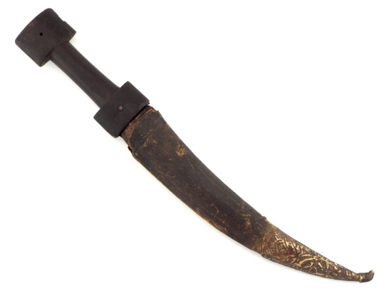 Antique Ottoman Turkish Or Kurdish Jambiya Dagger With Damascus Steel Blade & Horn Grip