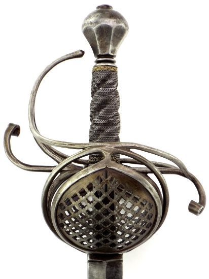 Very Fine 16th-17th C. German Pappenheimer Rapier Sword With Beautiful Braid Wire Grip, Fine Pierced