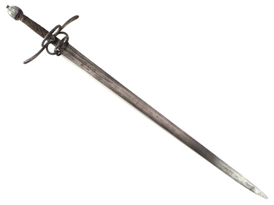 Exceptional 16th-17th C. Spanish Hand And A Half Bastard Sword With Fine German Made Blade Inscribed
