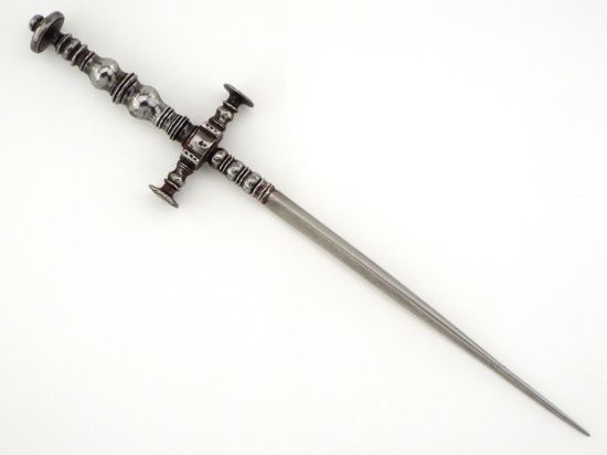 Very Large 16th-17th C. Italian Or French Stiletto Dagger, Maker Marked All-steel Mounts, Strong Arm
