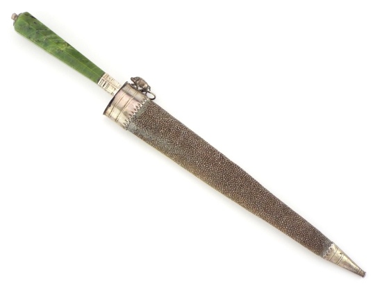 Lovely Quality 17th C. German Aristocrats Hunting Dagger Knife With Jade Stone Grip, Gold Gilt Maker