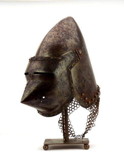 Very Nice Gothic German Pigface Bascinet Knights Helmet Of 14th-15th C. Style With Strong Heavy-gaug