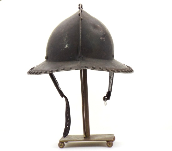 Very Good Circa 1650s English Cromwellian Civil War Pikeman Helmet With Original Black Paint Finish