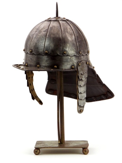 Exceptional 17th C. English Officer's Lobster Tail Helmet, Maker Marked Br To The Visor. Original Br