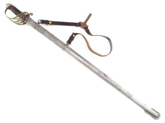 Antique 19th C. To Ww I English Artillery Officers Battle Sword With Original Hangers