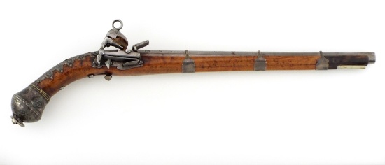Rare Imperial Russian Era Caucasian Dagestan Miquelet Pistol With Niello Silver Mounts And Maker Mar